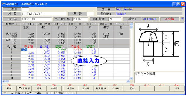 QC&SPC システムでのデータ入力画面